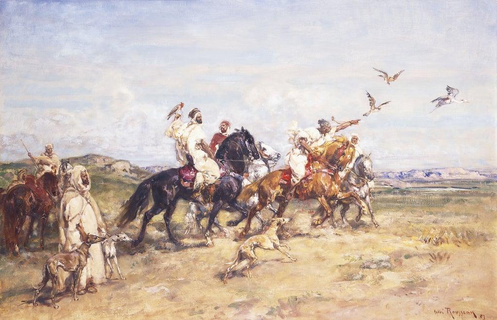 Set of paintings on falconry by Henry Emilien Rousseau (1875-1933)