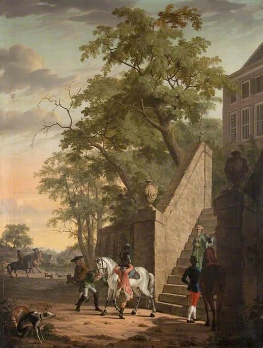A Hawking Party Preparing to Depart by Dutch artist Gerrit Malleyn (1753-1816)