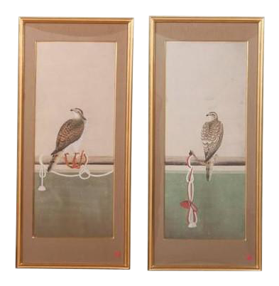 Two Japanese Watercolors Depicting Various Stages of Falconry