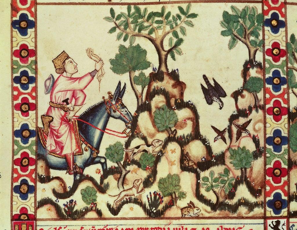 Fol.64r The Falcon Hunt, from the manuscript made under the direction of Alfonso X The Wise King of 