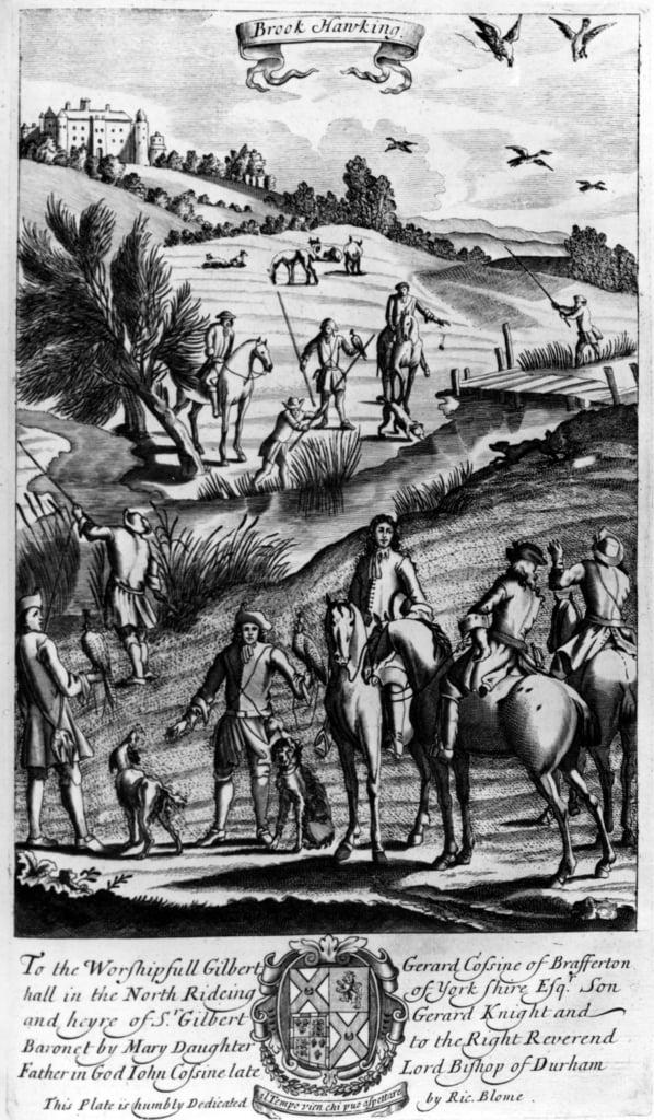 Brook hawking, from 'The Gentleman's Recreation' published by Richard Blome, 1686 (Brook hawking, f