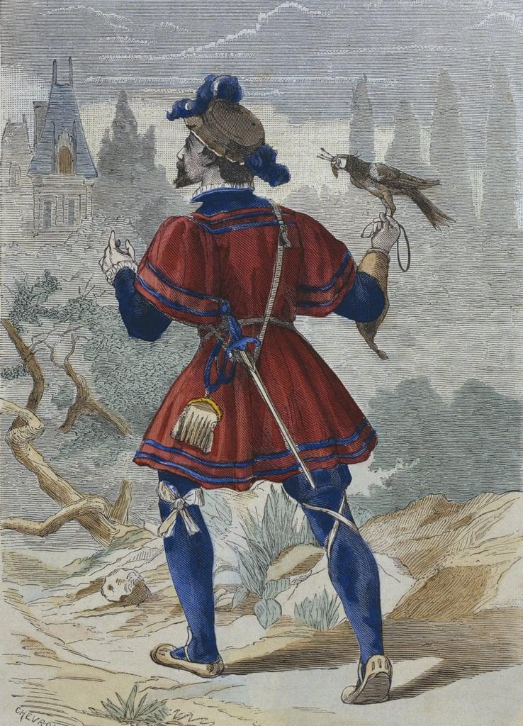 Falconer in the household of François Ier in 16th century, illustration from 'Costumes de Paris a tr